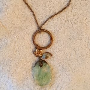 Green Stone Brass Necklace
